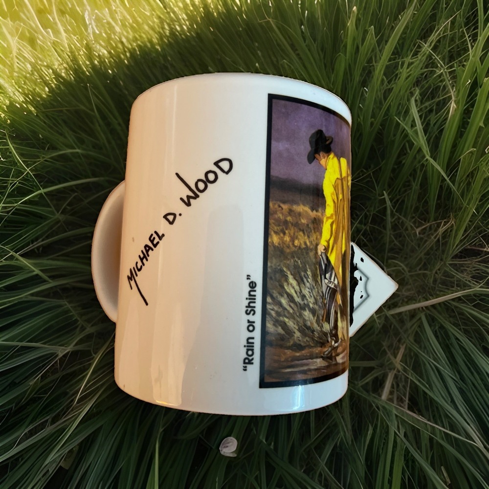 Vintage Western Rain Or Shine Michael D. Wood 1992‎ Coffee Cup With Tag / Brands